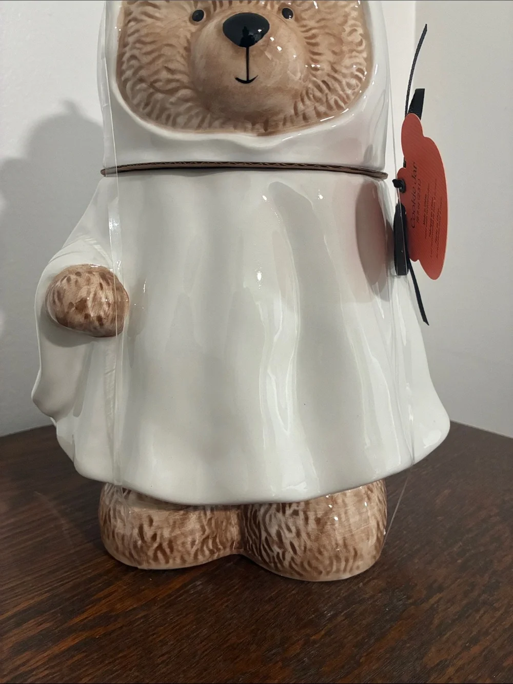 NWT- Halloween Ghost Bear Ceramic Cookie Jar- w/ Jack-o-lantern Pumpkin Handle